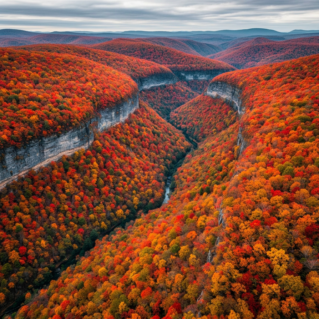 Aerial view of fall foliage in the gorge