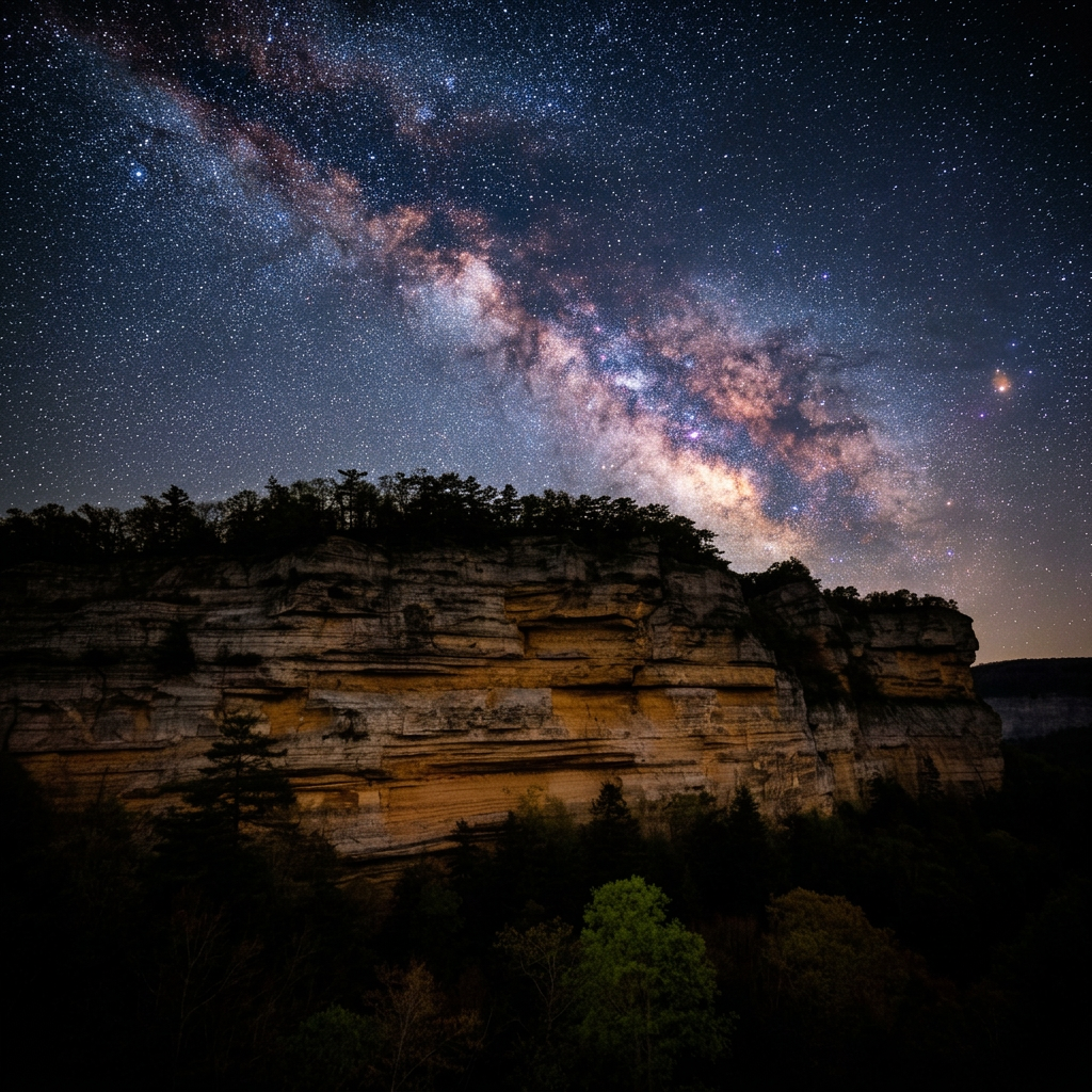 Milky Way over Red River Gorge cliffs