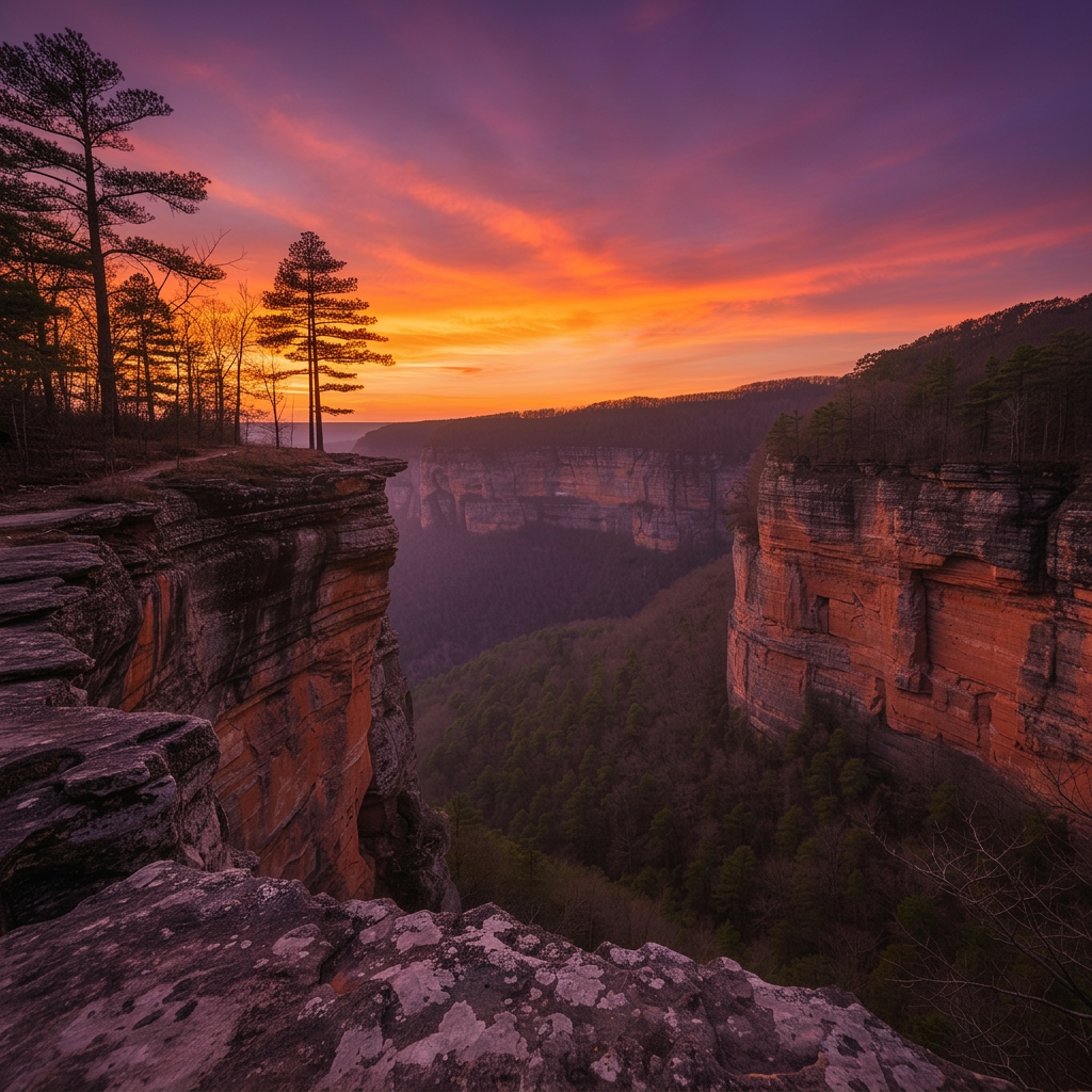 Sunset over Red River Gorge cliffs