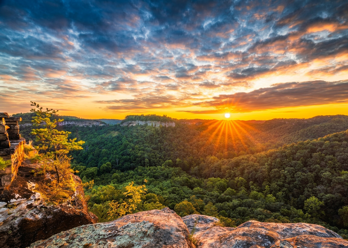 Chimney Top golden hour sunset over Red River Gorge