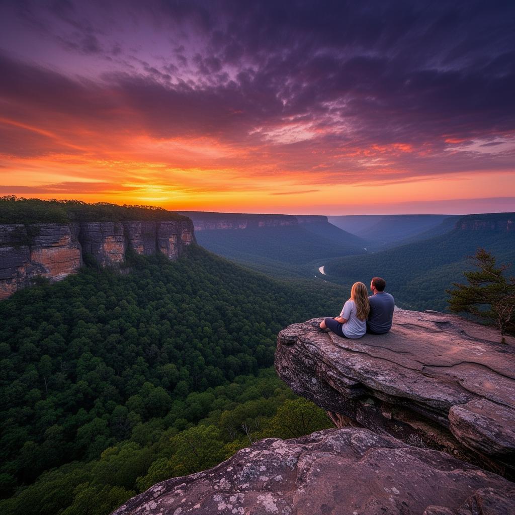 Dramatic sunset view from Chimney Top Rock overlook